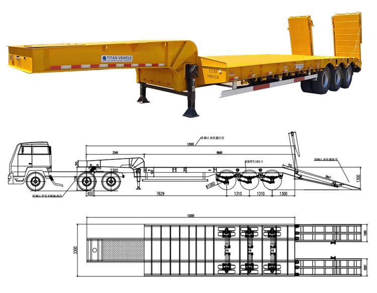60 Ton Tri Axle Low Bed Semi Trailer for Sale in Guyana